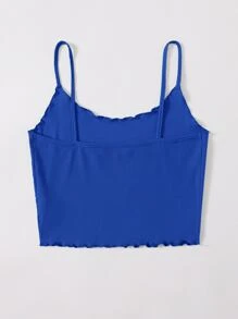 SHEIN EZwear Top de tirantes corto tejido de canalé ribete en forma de lechuga - azul real - Ver 2