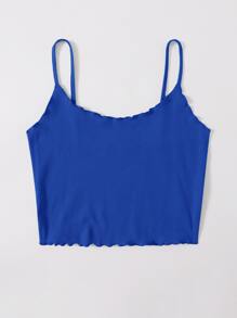 SHEIN EZwear Top de tirantes corto tejido de canalé ribete en forma de lechuga - azul real - Ver 3