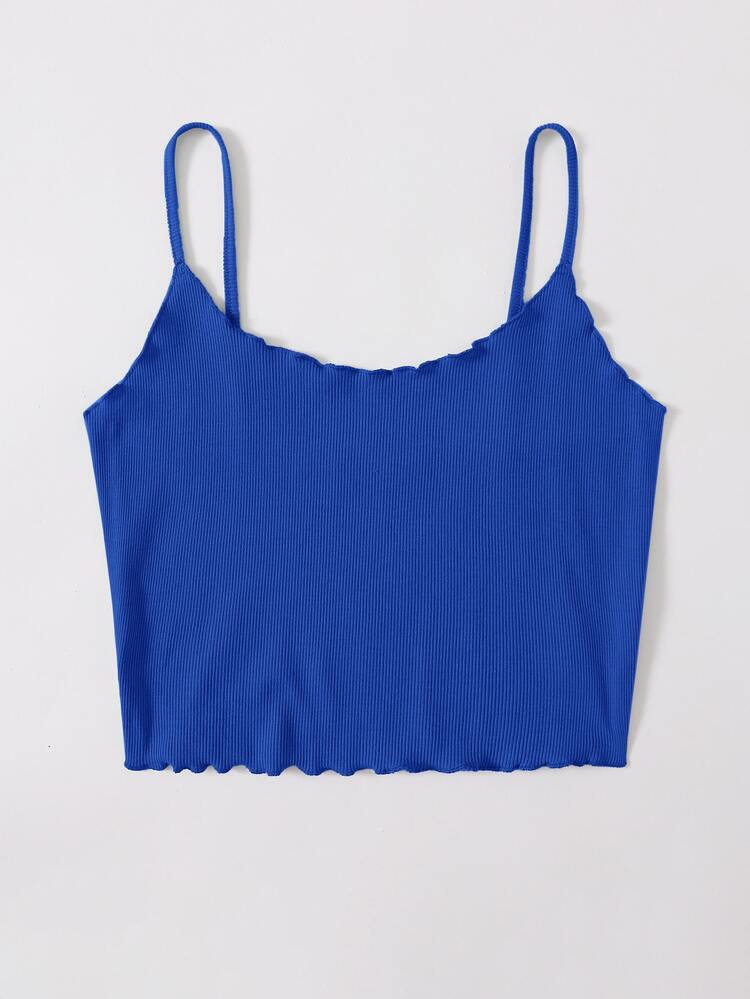SHEIN EZwear Lettuce Trim Rib-knit Crop Cami Top - Royal Blue - View 3