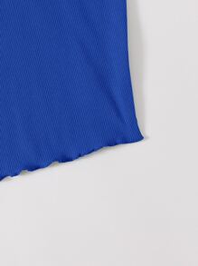 SHEIN EZwear Top de tirantes corto tejido de canalé ribete en forma de lechuga - azul real - Ver 4