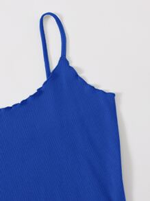 SHEIN EZwear Top de tirantes corto tejido de canalé ribete en forma de lechuga - azul real - Ver 5