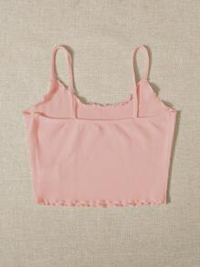 SHEIN EZwear Top de tirantes corto tejido de canalé ribete en forma de lechuga - Rosa Pálido - Ver 2
