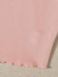SHEIN EZwear Top de tirantes corto tejido de canalé ribete en forma de lechuga - Rosa Pálido - Ver 3