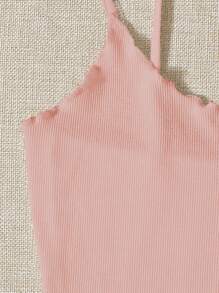 SHEIN EZwear Top de tirantes corto tejido de canalé ribete en forma de lechuga - Rosa Pálido - Ver 4