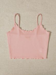 SHEIN EZwear Top de tirantes corto tejido de canalé ribete en forma de lechuga - Rosa Pálido - Ver 5
