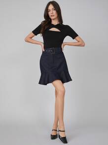 MOTF PREMIUM Twist Front Cut Out Keyhole Neck Tee - Black - View 6