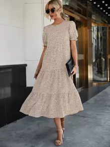 SHEIN Holidaya Allover Print Swing Smock Dress - Multicolor - View 1