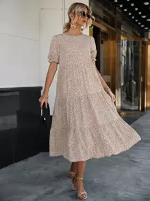 SHEIN Holidaya Allover Print Swing Smock Dress - Multicolor - View 5