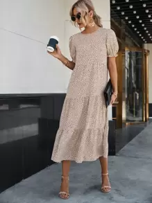 SHEIN Holidaya Allover Print Swing Smock Dress - Multicolor - View 6