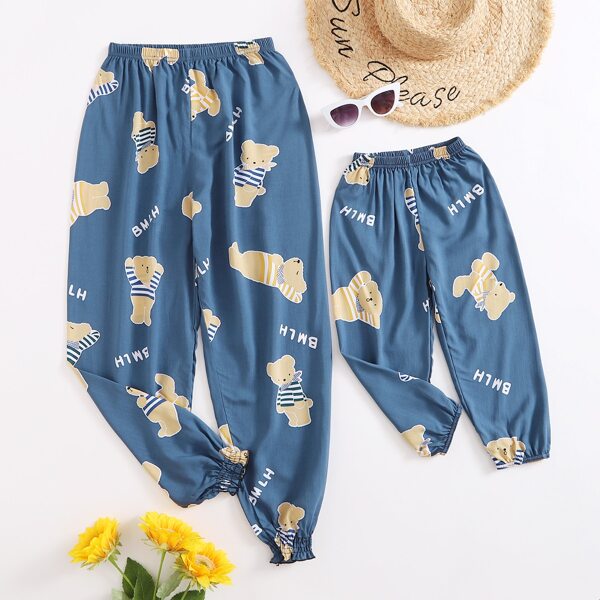 

Toddler Girls Cartoon Bear Print Tapered Pants, Blue