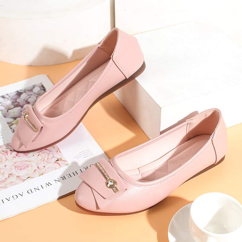 

Rhinestone Decor Flats, Baby pink