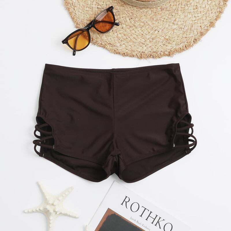 

Solid Cut Out Bikini Shorts, Coffee brown