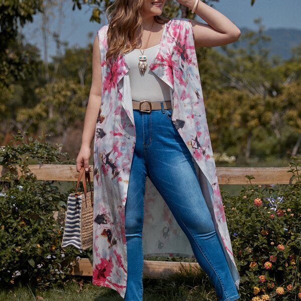 

Plus Tie Dye Sleeveless Kimono, Multicolor