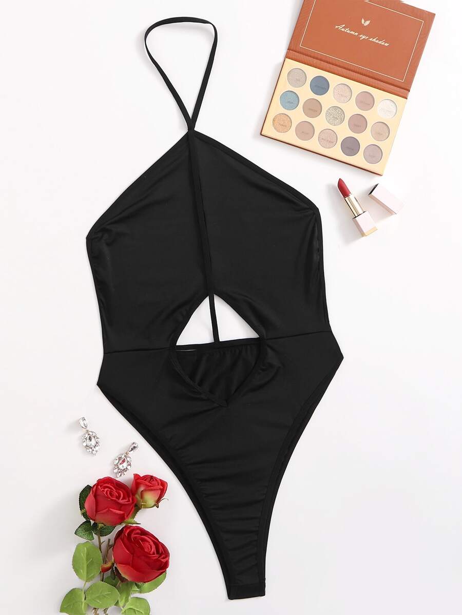 Plus Cut-out Front Teddy Bodysuit - Black - View 1
