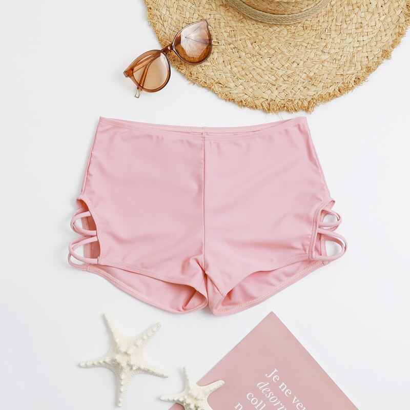 

Solid Cut Out Bikini Shorts, Coral pink
