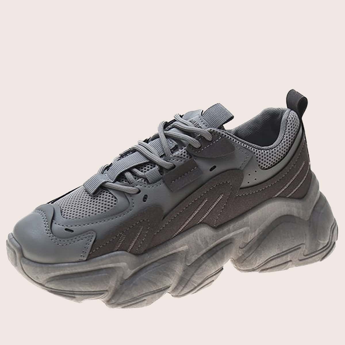 

Lace-up Mesh Chunky Sneakers, Grey