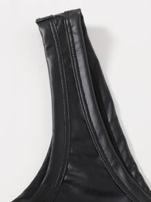 PU Leather Contrast Lace Bralette - Black - View 3