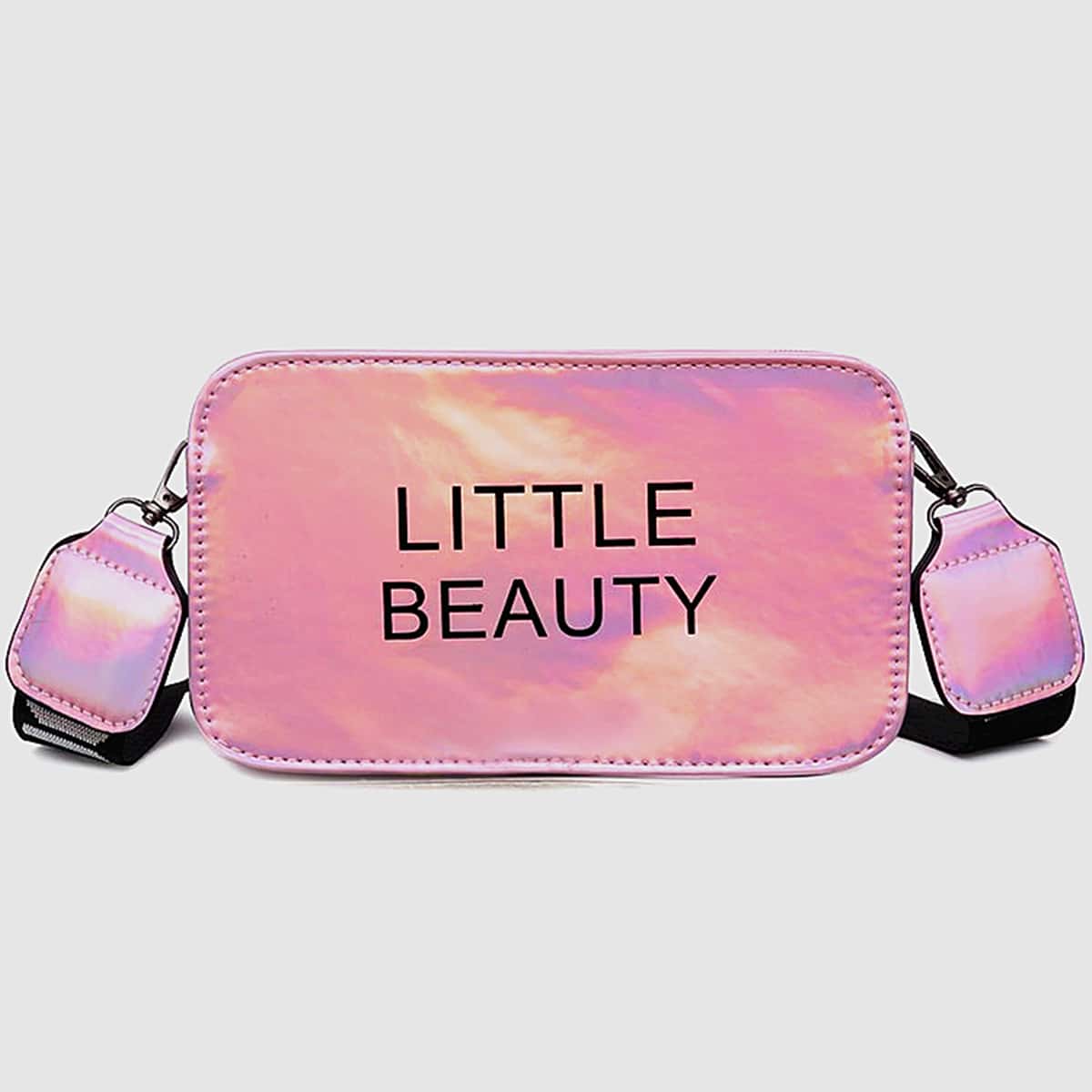 

Holographic Letter Graphic Crossbody Bag, Pink