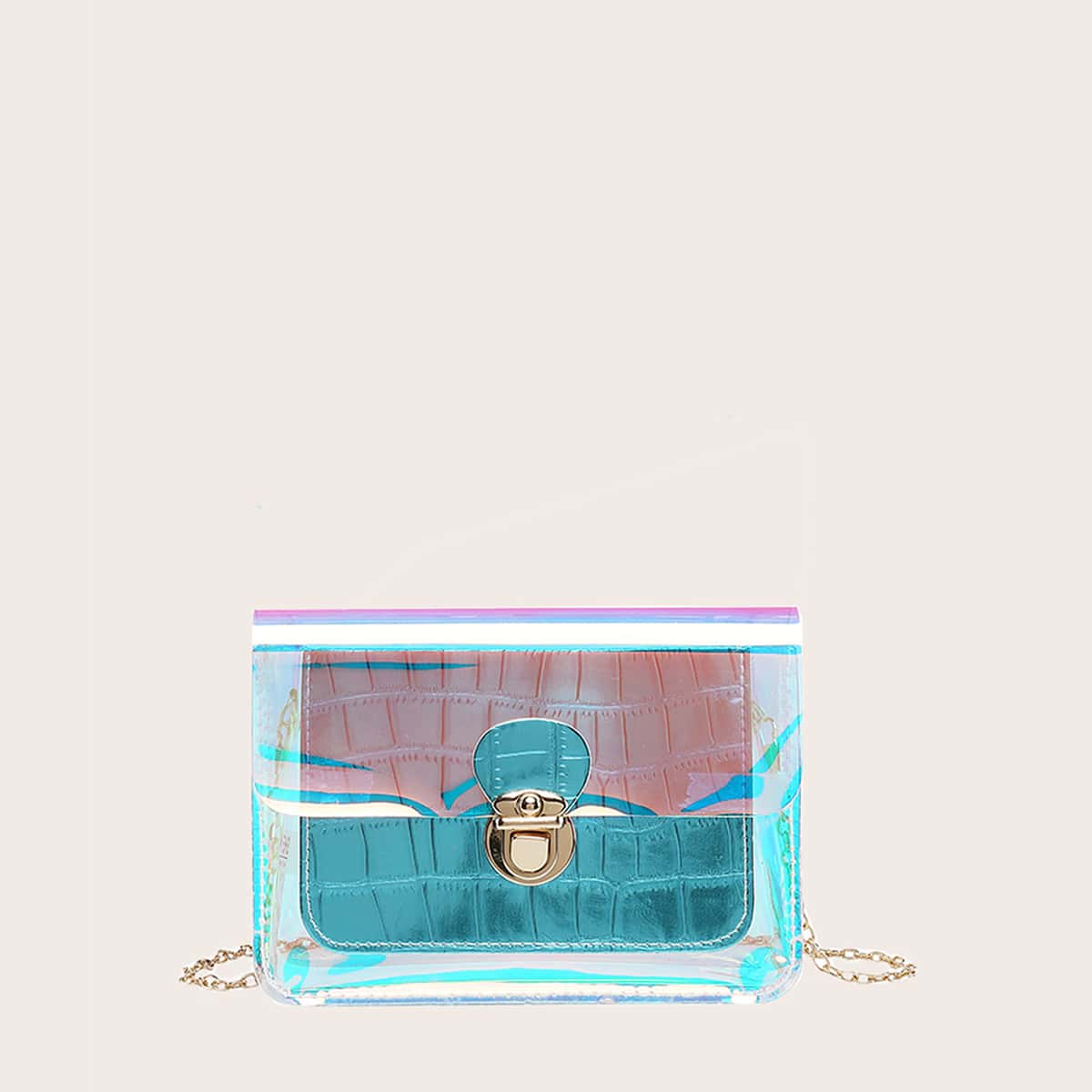 

Croc Embossed Holographic Crossbody Bag, Blue