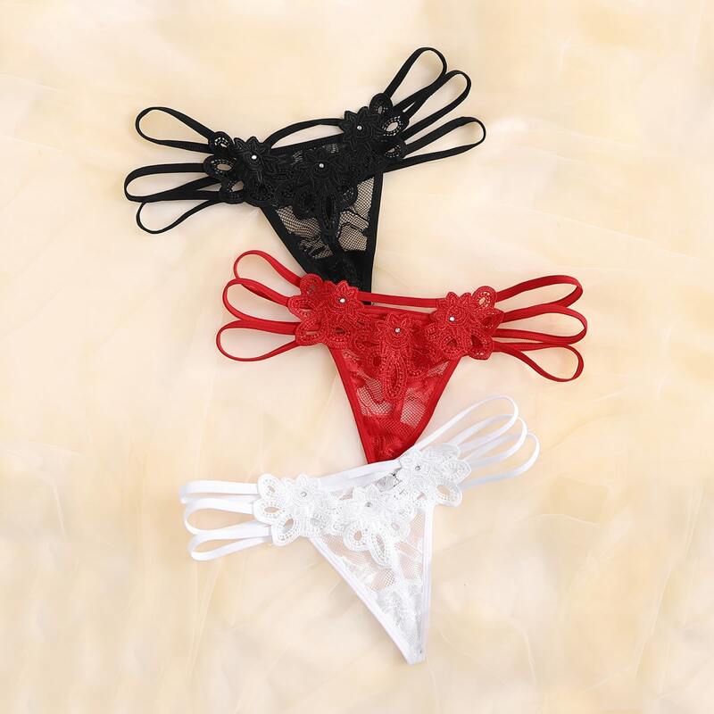 

3pack Floral Lace Cut Out Thong Set, Multicolor
