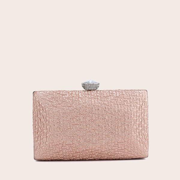 

Rhinestone Decor Chain Clutch Bag, Rose gold