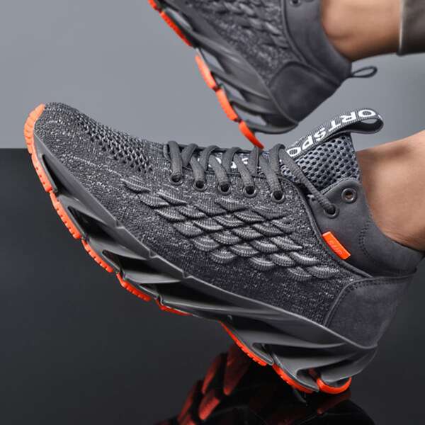 

Men Lace-up Front Knit Sneakers, Dark grey