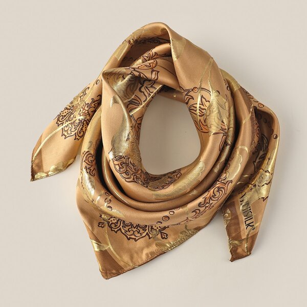 

Flower Silk Jacquard Bandana, Khaki