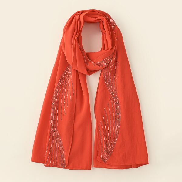 

Rhinestone Decor Pleated Chiffon Scarf, Orange
