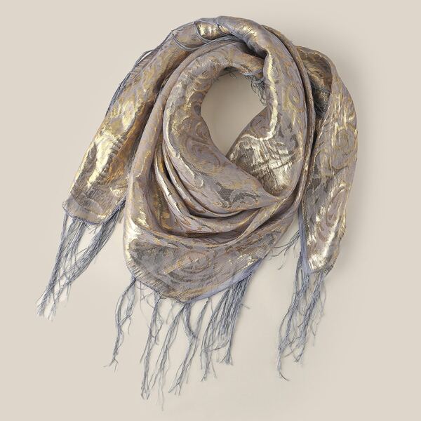 

Flower Silk Jacquard Raw Hem Bandana, Grey