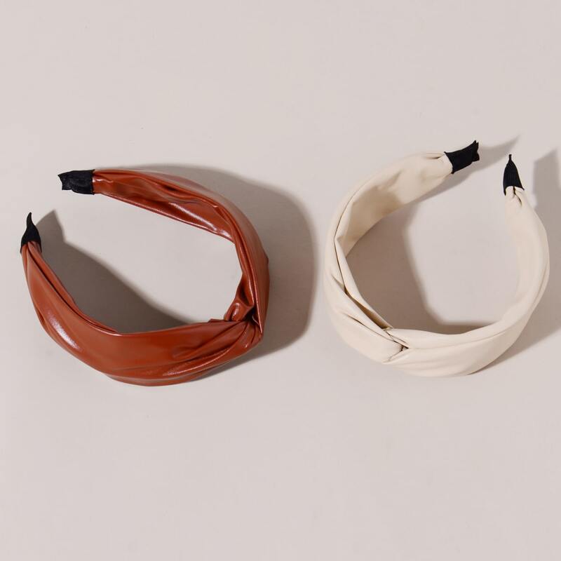 

2pcs Solid Twisted Headband, Multicolor