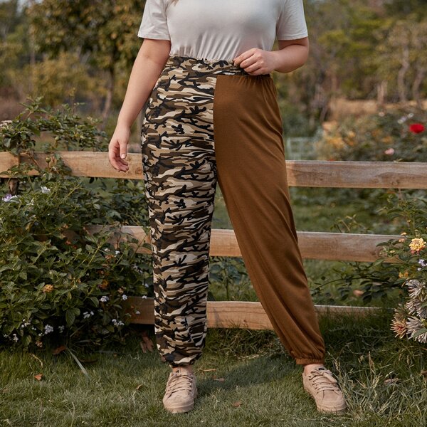 

Plus Two Tone Camo Print Sweatpants, Multicolor