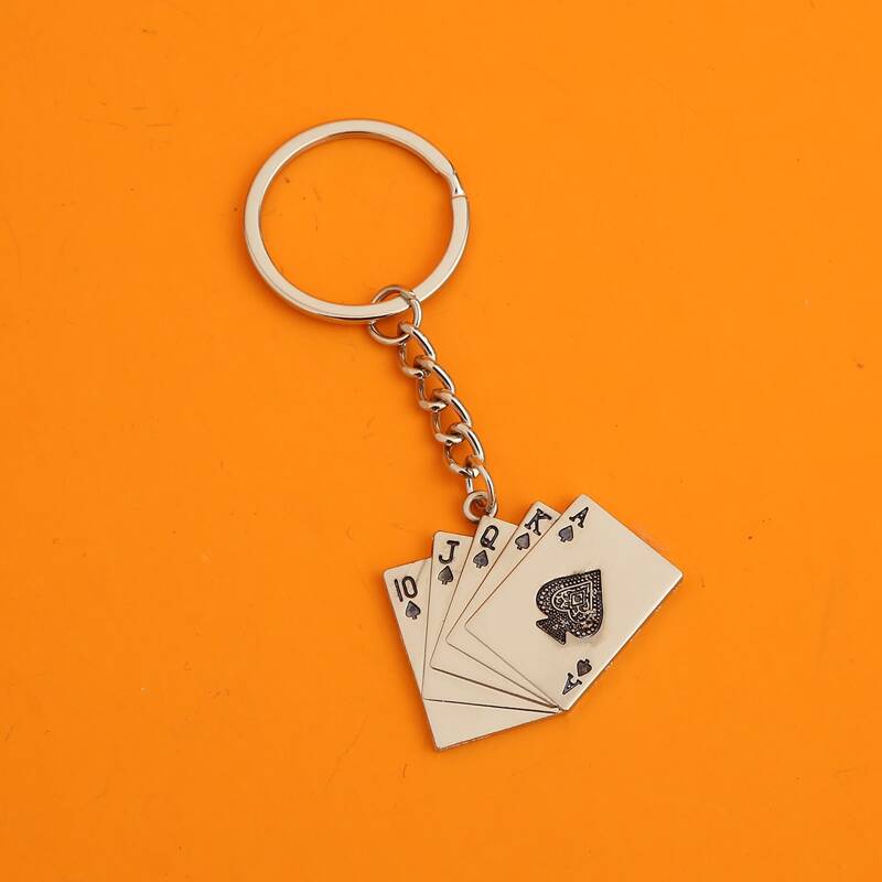 

1pc Playing Card Keychain, Silver