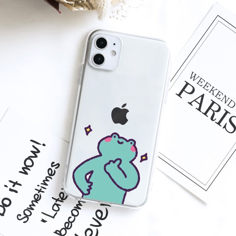 

Cartoon Frog Clear iPhone Case, Baby blue