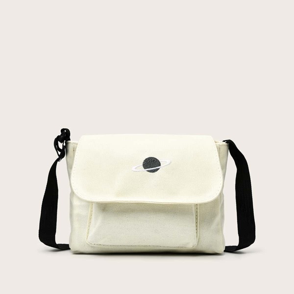 

Planet Embroidered Flap Crossbody Bag, Beige