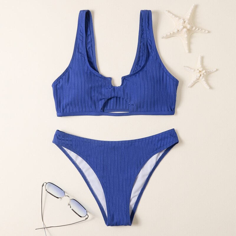 

Cut-out Scoop Neck Bikini Swimsuit, Blue