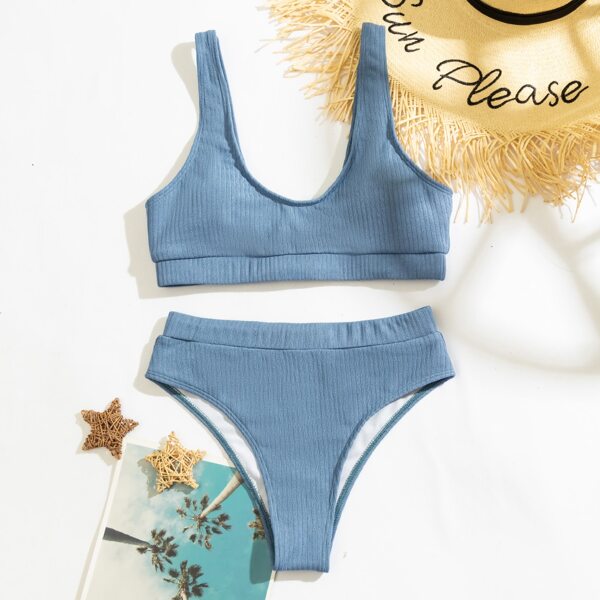 

Rib High Waisted Bikini Swimsuit, Dusty blue