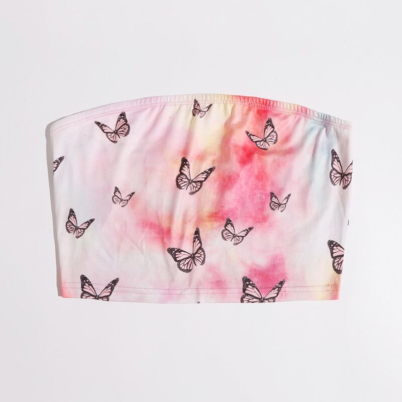 

Butterfly Graphic Tie Dye Crop Tube Top, Multicolor
