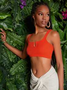 SHEIN Neon Orange Crop Tank Top - Orange - View 3