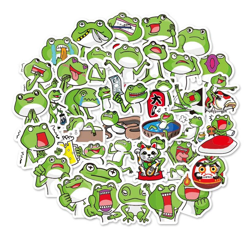 

40pcs Cartoon Frog Sticker, Green