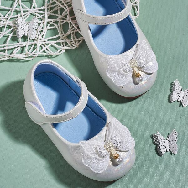

Toddler Girls Bow Decor Velcro Strap Flats, Silver