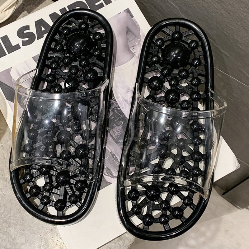 

Clear Band Hollow Out Slides, Black clear