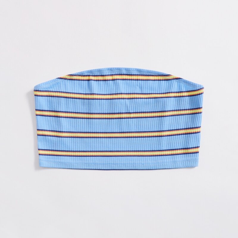

Striped Ribbed Crop Tube Top, Multicolor