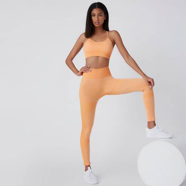 

Criss Cross Back Sports Bra With Wide Band Waist Leggings, Orange