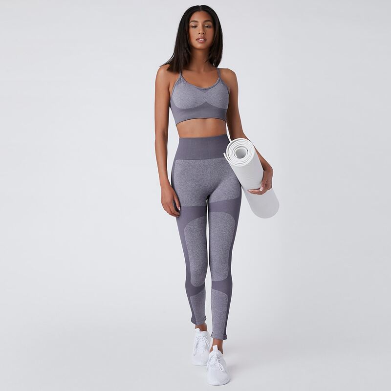 

Criss Cross Back Sports Bra & Leggings, Grey