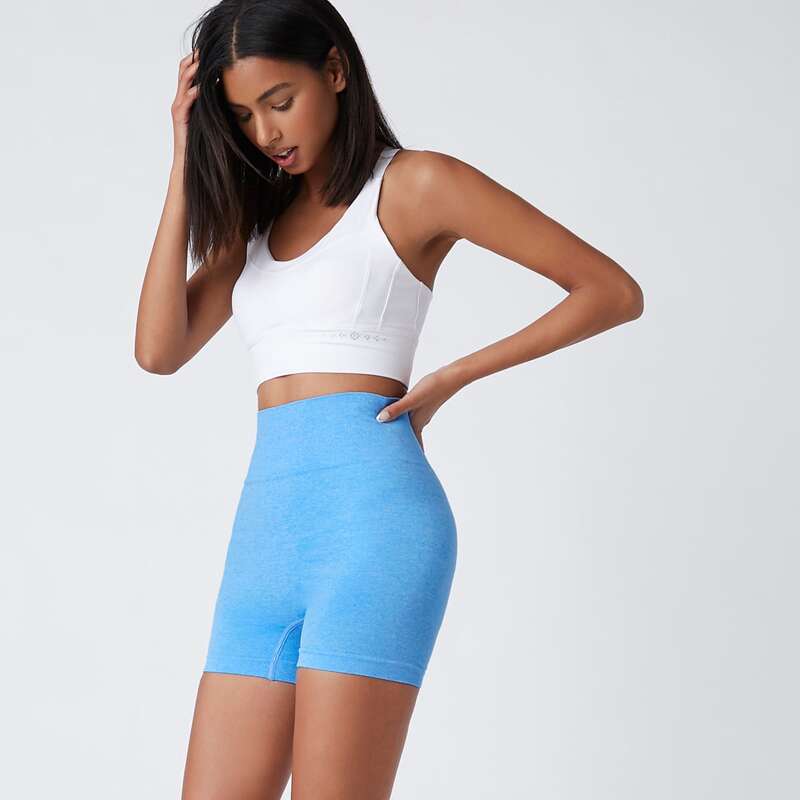 

Seamless Wideband Waist Sports Shorts, Blue
