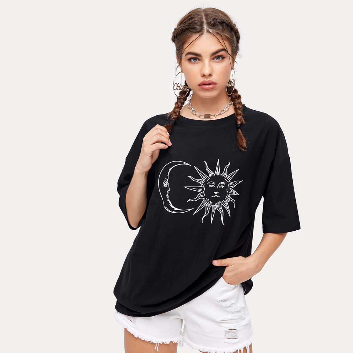 

Sun & Moon Graphic Tee, Black