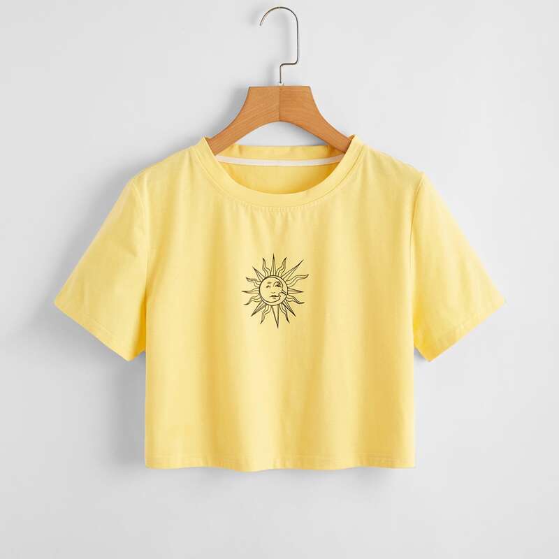 

Sun & Moon Graphic Crop Tee, Yellow