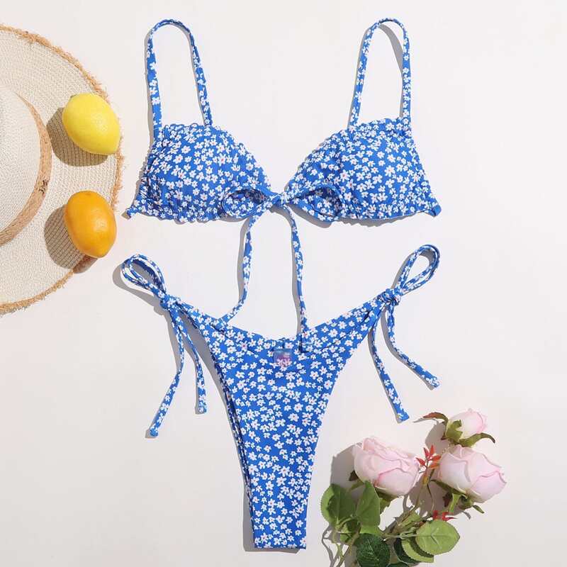 

Ditsy Floral Tie Side Bikini Swimsuit, Blue