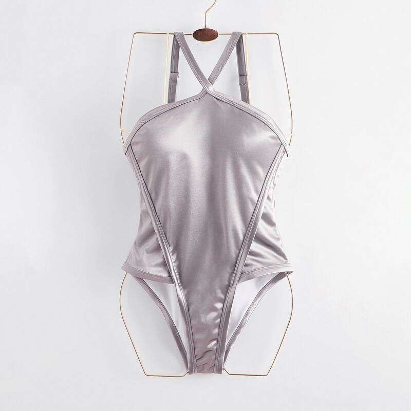 

Solid Satin One Piece Swimsuit, Silver