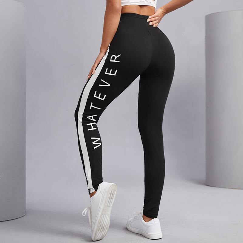 

Letter Graphic High Waisted Leggings, Black